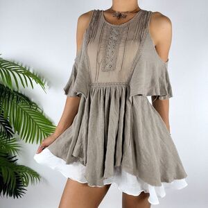 Women's Free People Boho Fairy Grunge Cottagecore Hippie Linen Sleeveless Dress